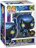 Blue Beetle (Crouching) (Glow in the Dark) (Chase) from Blue Beetle - Pop! Vinyl Figures manufactured by Funko [Front]